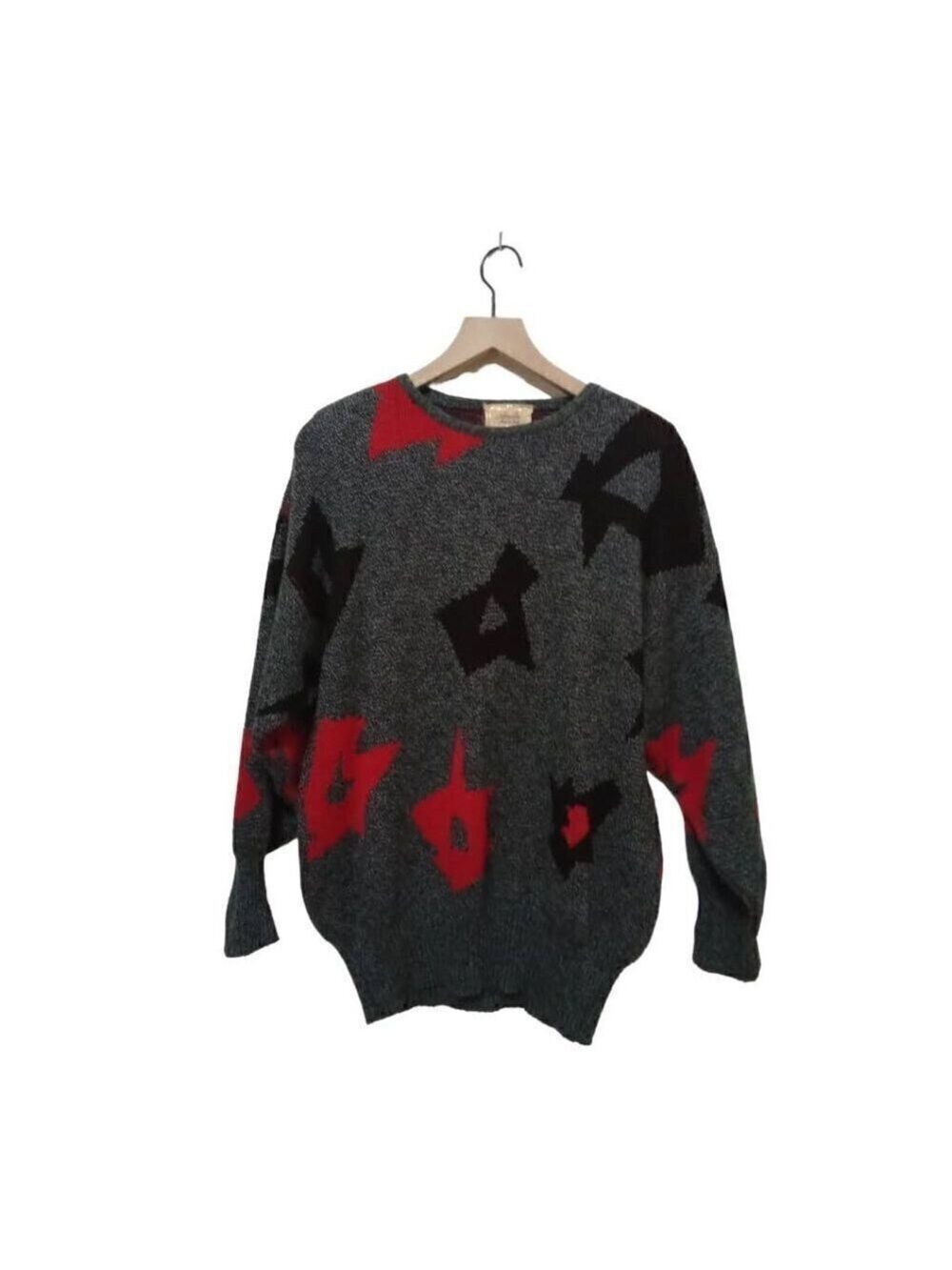 Amita Vintage Italian Wool Blend Geometric Oversized Sweater Sz M